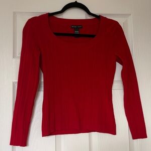 NEW YORK & CO red fine knit sweater, scoop neck XS
